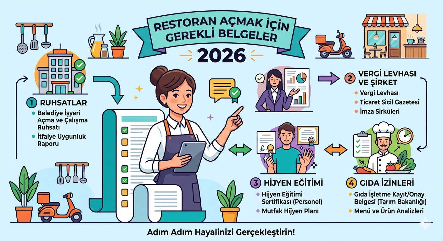 Restoran Açmak İçin Gerekli Belgeler 2026: Ruhsat, Vergi, Hijyen ve Gıda İzinleri